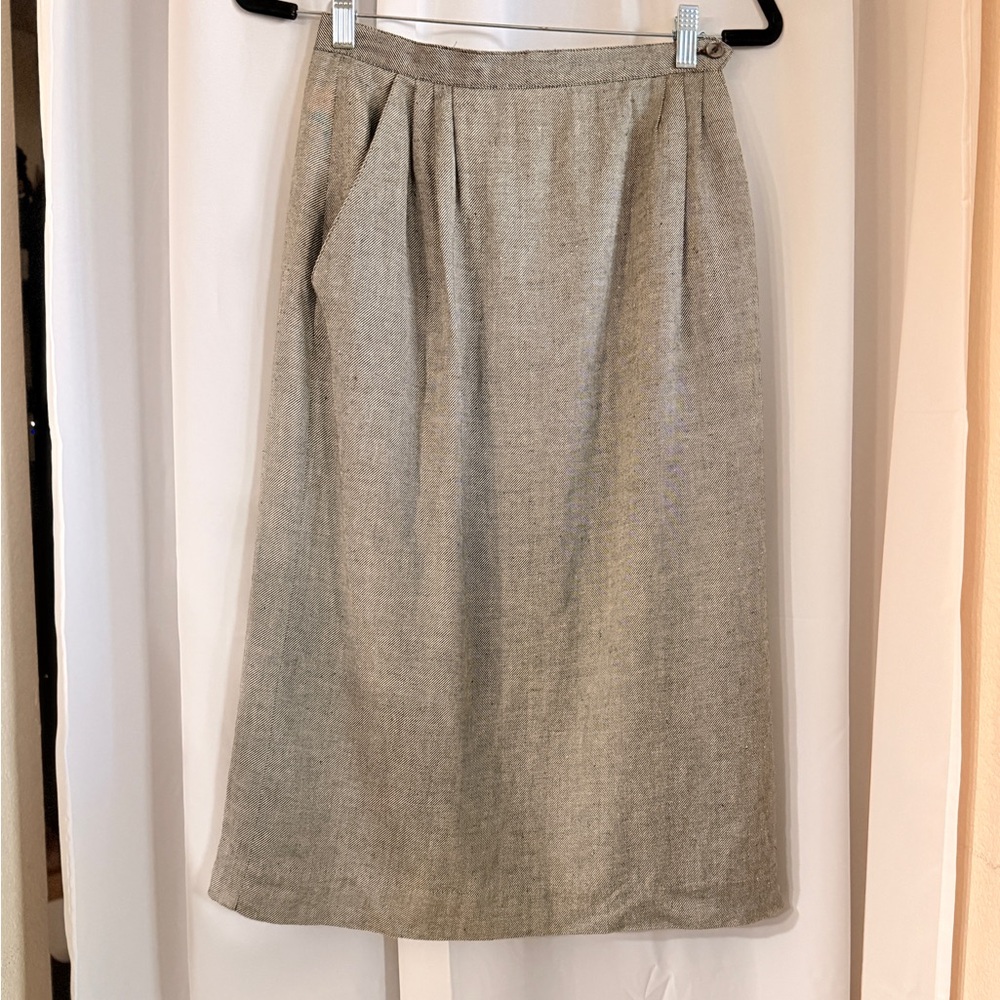 Vintage Christian Dior The Suit Skirt | 70s 80s Rayon Linen Midi | Pockets - Picture 4 of 16